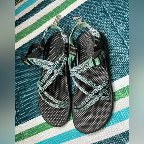 ✨🎉 Chaco ZX2 Strappy Blue Green Diamond Zigzag Pattern Outdoor Sandals Size 6 - Picture 6 of 12